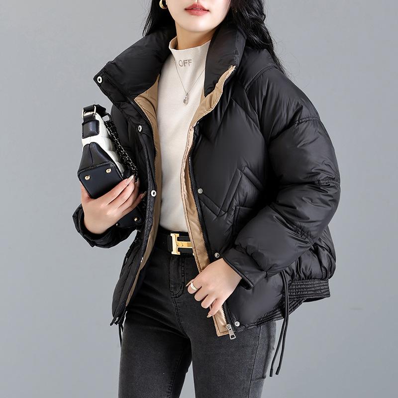 Korean version of fashion lingge literary and artistic loose plus size short down cotton jacket women's 2025 stand-up collar thickened padded jacket