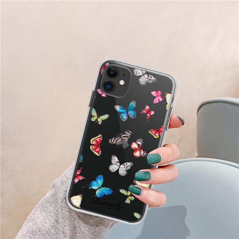 LUPWAY Blue Butterfly Aesthetic Silicone Soft For iPhone 13 Pro Max 7 8 Plus XS XR Back Cover For iPhone 11 12 Pro Max TPU Case