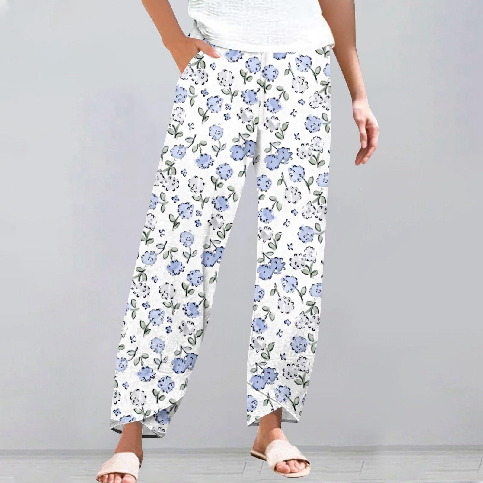 

Брюки женские летние повседневные широкие брюки с эластичной резинкой на талии и карманами XL белый