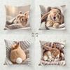 4pcs Easter Bunny Pillow Cover Set Polyester Double-Sided 2D Flat Printed Cushion Cover Cute Sleeping Bunny Modern Easter Design Zipper Washable Decor