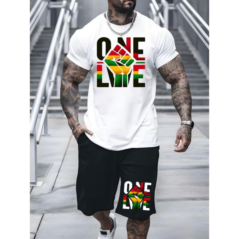 New Summer Daily Casual Men's T-shirt Outdoor Sports Men's Shorts One Love Monogram Printed Men's Short Sleeve Shorts Set