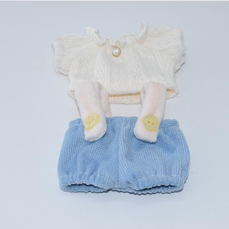 10cm Cotton Doll Clothes - T-shirt & Overalls Set for Plush Toy with Starfish or Normal Body, Universal Replacement.