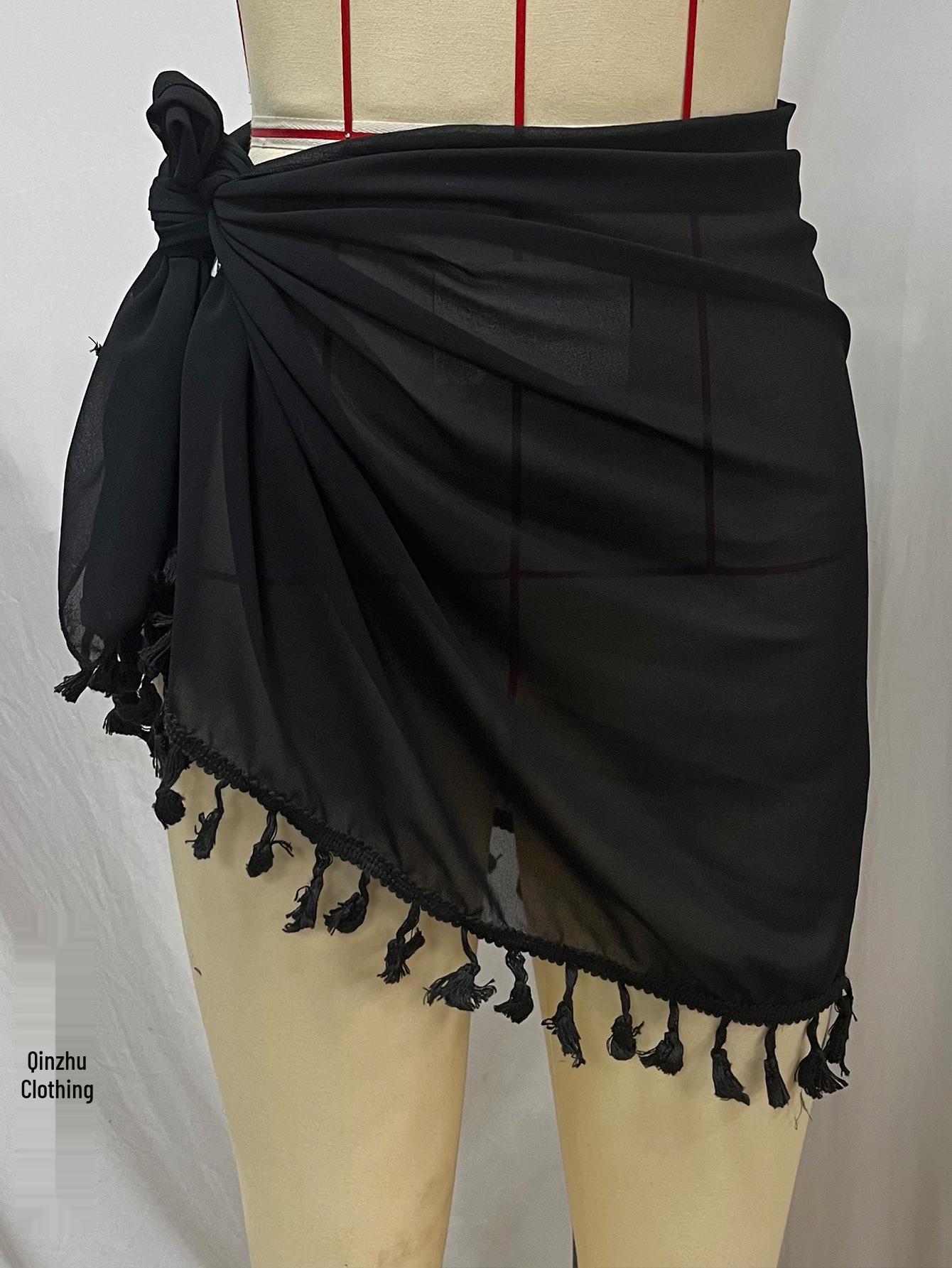 

Пляжная накидка-юбка и кардиган для морского отдыха One Size чёрный