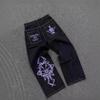 Mens Straight Fit Denim Jeans With Embroidered Hip Hop Print Mid-Rise Casual Streetwear Trousers Fall