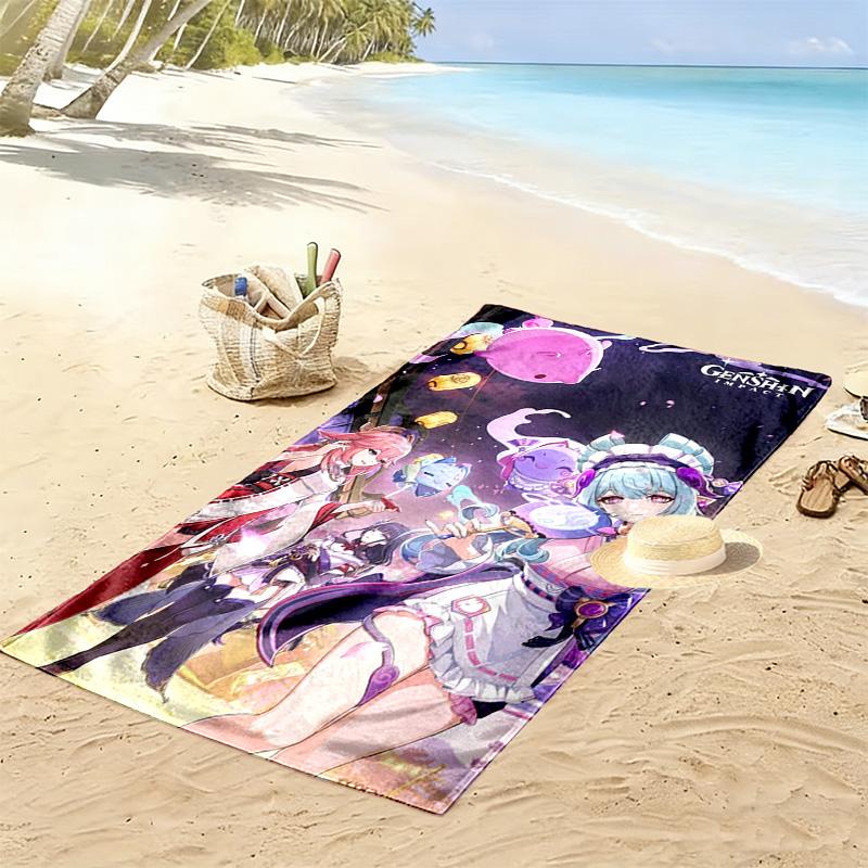 Genshin Impact Poster Print Beach Towel, Large Soft Quick Dry Towel for Beach Camping Swimming