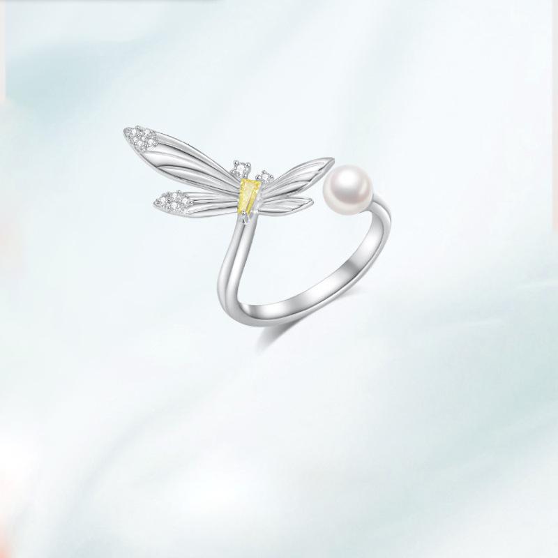 Classy Dragonfly Copper Pearl Ring For Women Stylish Geometric Design For Elegance Effortless