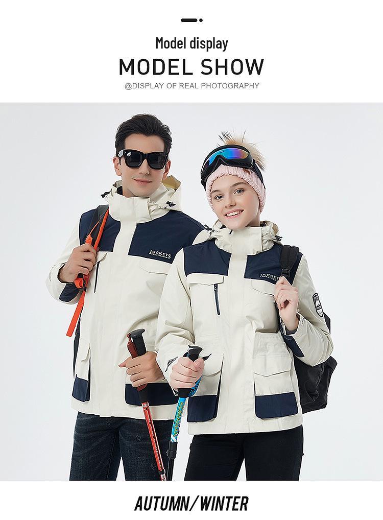 Unisex Winter Windproof Jacket with Fleece Liner - Detachable 3-in-1 Set