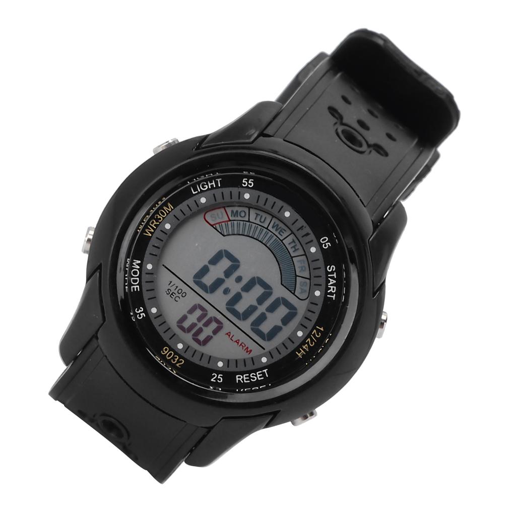 Digital Sports Watch Fashionable Waterproof Stopwatch Alarm Electronic Watch Black