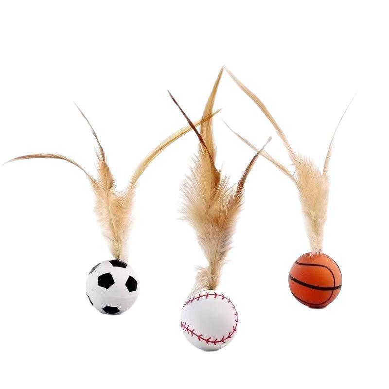Cat Toy Interactive Bouncy Ball with Feathers - Amuse and Relieve Boredom for Kittens.