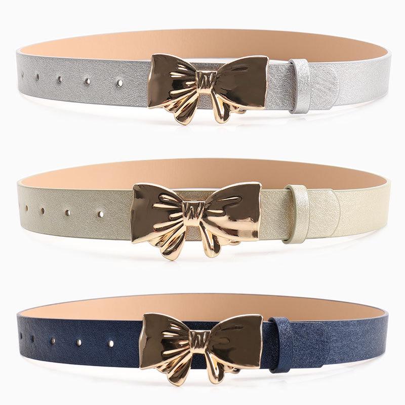 New Shiny PU Women's Belt, Versatile Jeans with A High-end Golden Mirror Bow Belt for Women