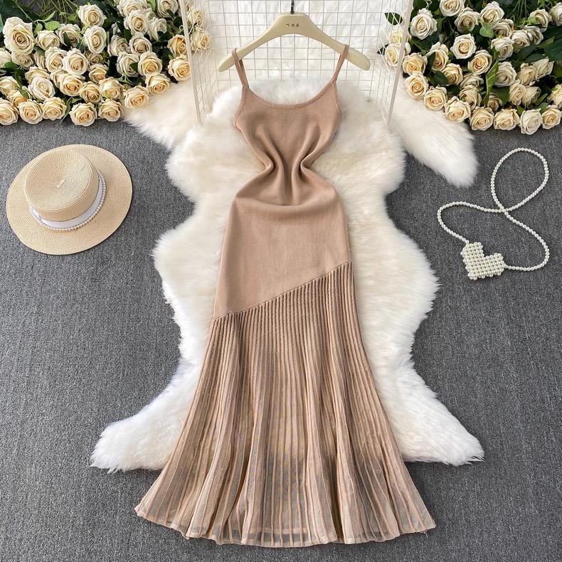 Summer Korean Style Women's Clothing Sleeveless Sweater Dress Tank Knit Long Dress with Fish Tail Woman Dresses