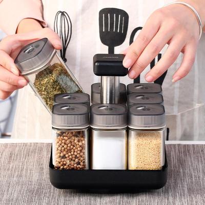 Set di bottiglie di condimento rotanti Barattolo per la conservazione degli alimenti Design moderno Sigillo per barattolo per la conservazione degli alimenti in vetro trasparente, contenitore per caffè, spezie