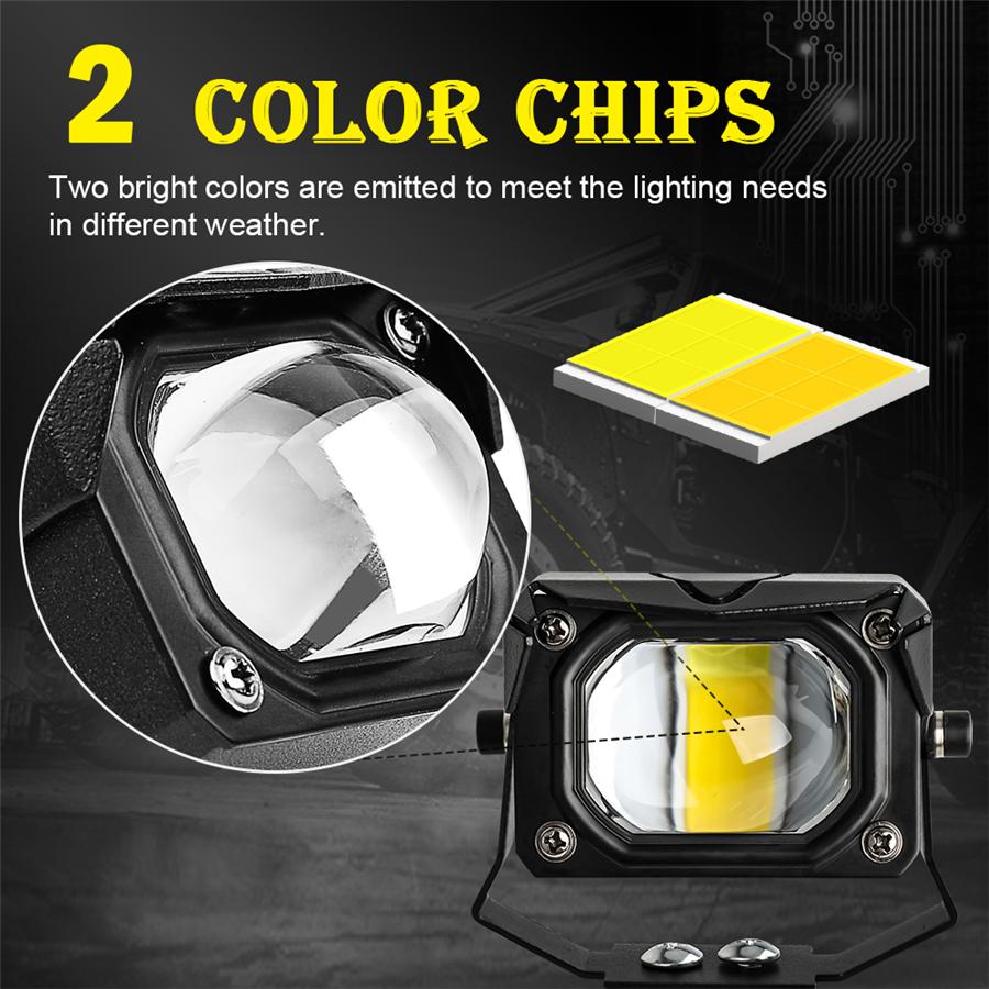 2Pcs 12D 3" 100W Led Motocycle Headlight 6000K 3000K LED Work Light Fog Lamp 12000LM for Moto Scooters ATV Car Truck 12V 24V