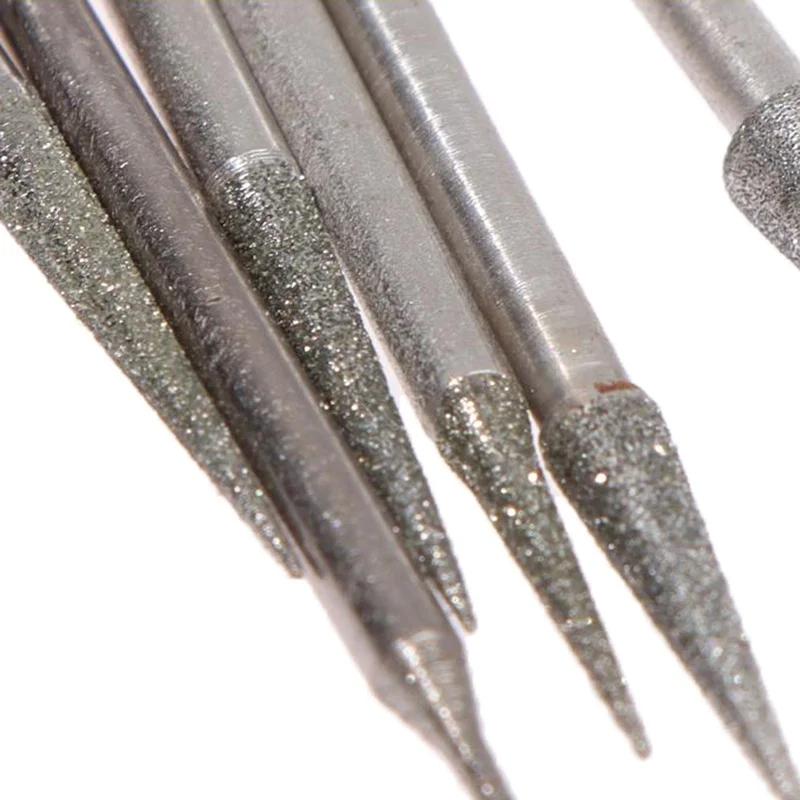 6Pcs 1-4mm Diamond Grinding Head Needle Bits Burrs Engraving Carving Tool 2.35mm Shank D
