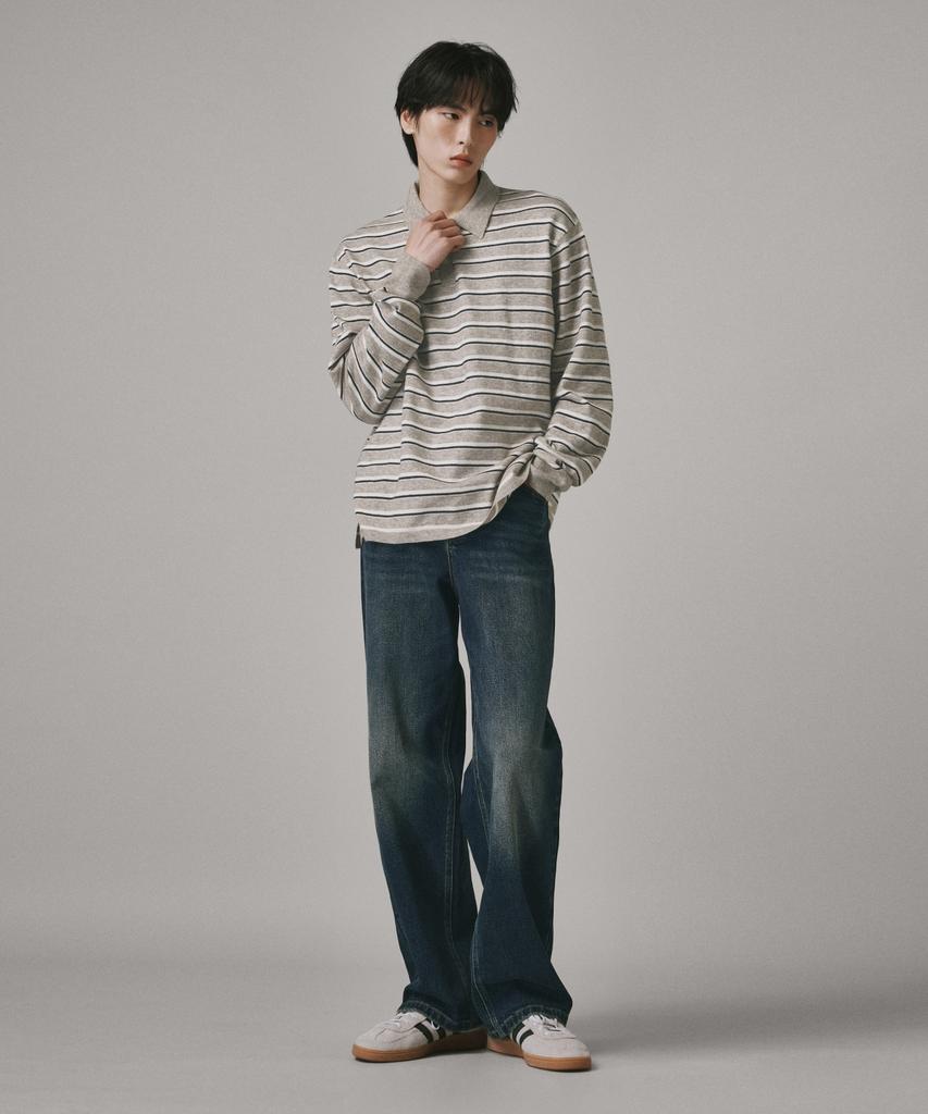 Beodeonteu Hairy Stripe Collar Knit [Light Brown]