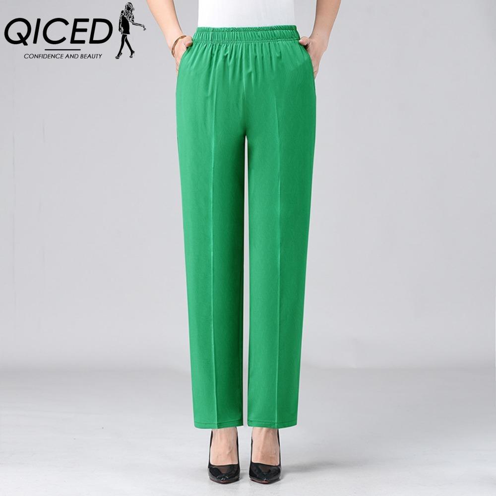 QICED Women's Fashion Casual Solid Color Print Pants & Capris