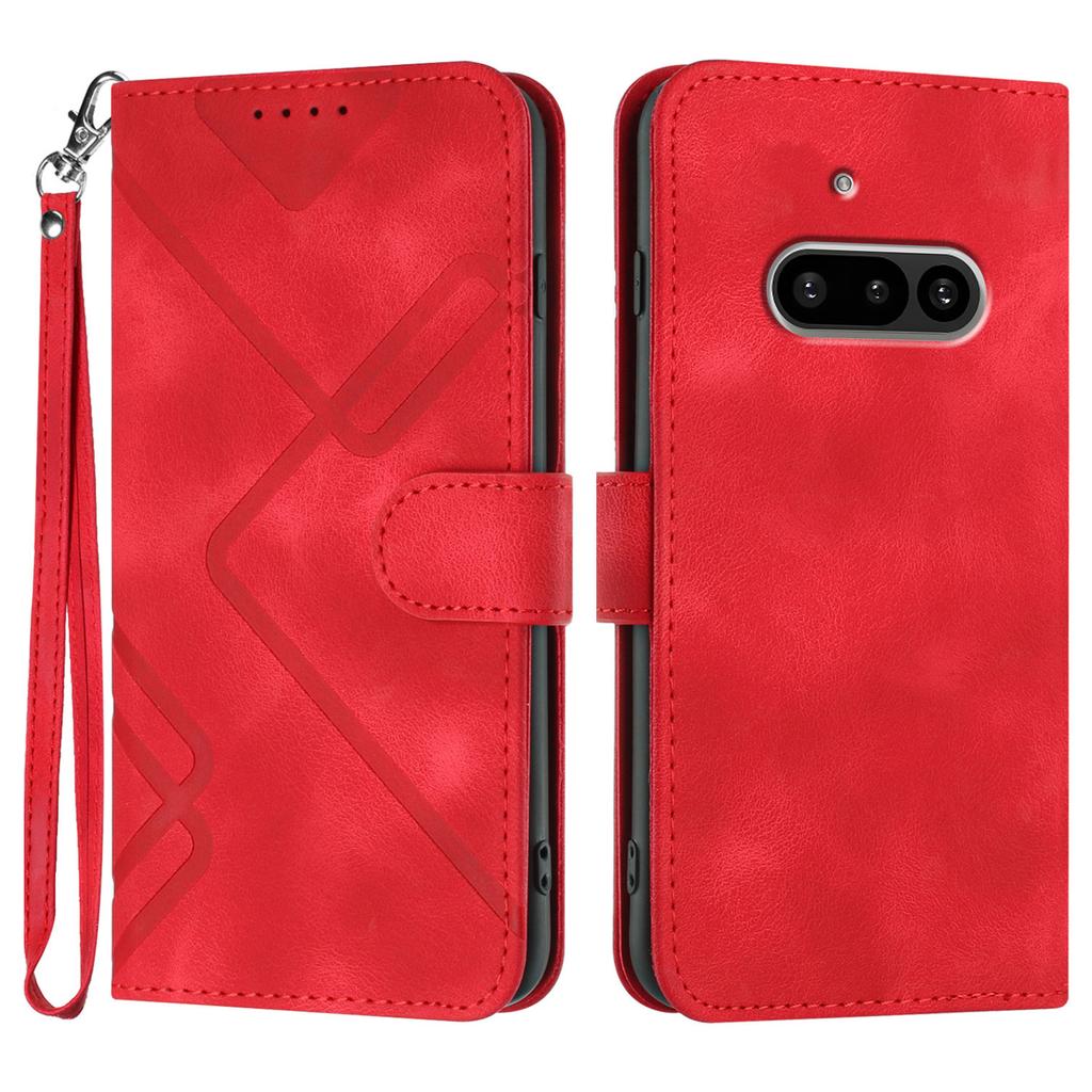 For Nothing Phone (3a) Wallet Case Line Imprinted PU Leather Phone Cover with Strap