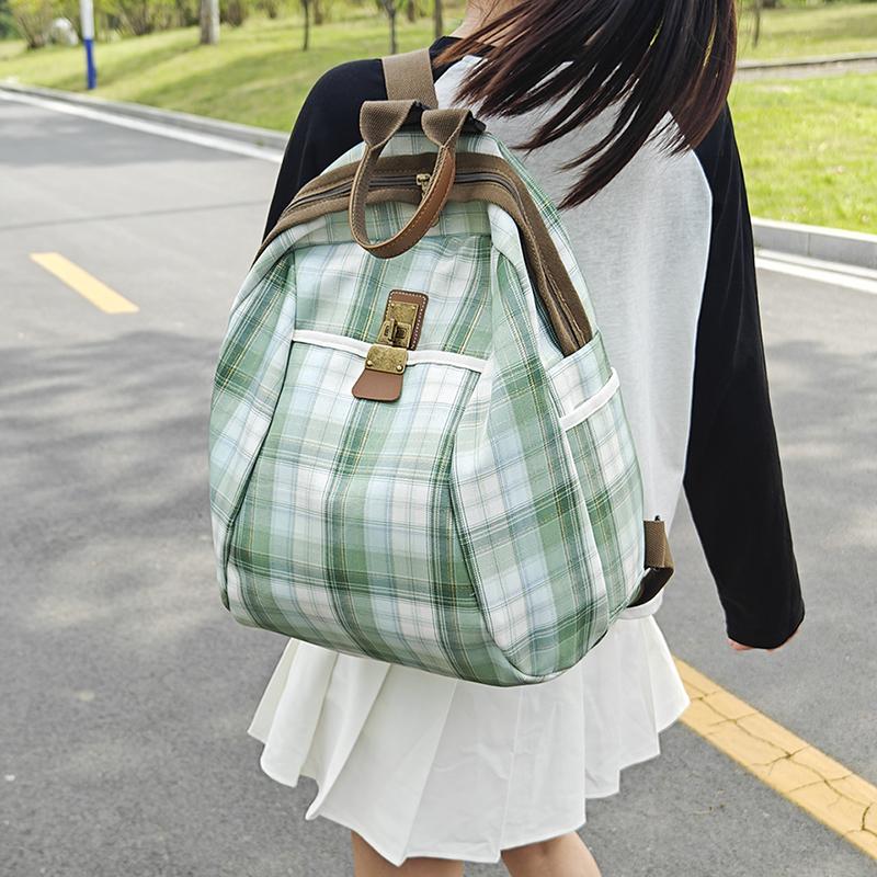 Plaid Travel Backpack Student Schoolbag Class Commuter Backpack