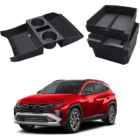 ECOZEN Double-Layer Center Console Organizer For 2025-2026 Hyundai Tucson(Limited)/2025-2026 Tucson Hybrid/Tucson Plug-In Hybrid Armrest Organizer -