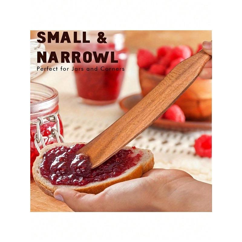 1pc Premium Teak Wood Spurtle - Narrow Design For Sourdough Starter, Mixing, And Reaching Jar Bottoms, Strong, Kitchen Utensil For Nonstick Cookware