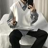 Men Sweater V Neck Solid Color Sleeveless All Match Spring Sweater for School