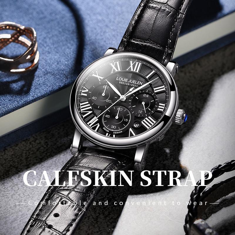 Men's Watches High Quality Waterproof Date Quartz Wrist Watch Men Leather Business Casual Chronograph Clock