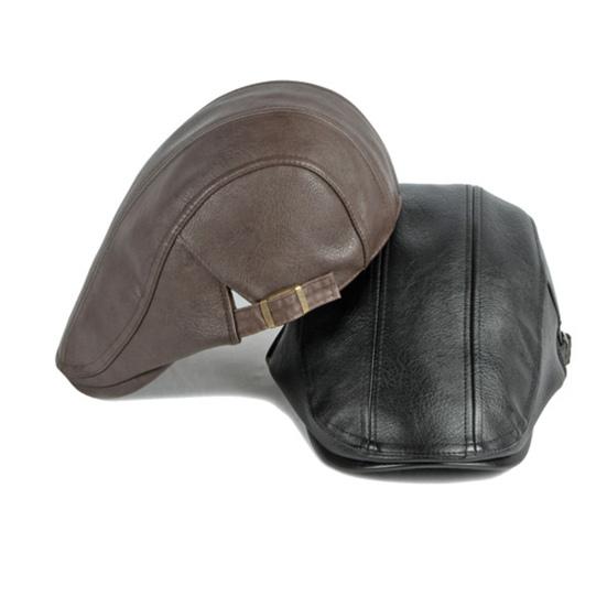 Men Advanced Hat Retro Faux Leather Retro British Style Solid Color Firm Stitching Windproof Thicken Warm Beret Newsboy Cap