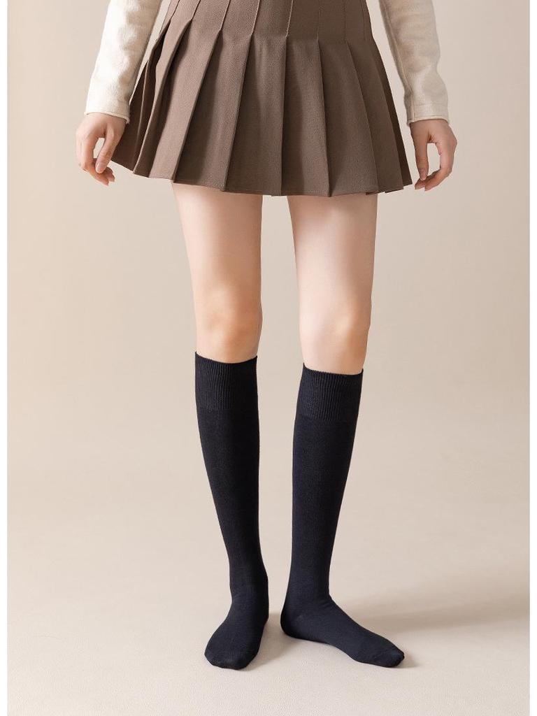 Clearance: Cute Slimming Chocolate Ribbed Cotton Calf Socks - Autumn/Winter Versatile