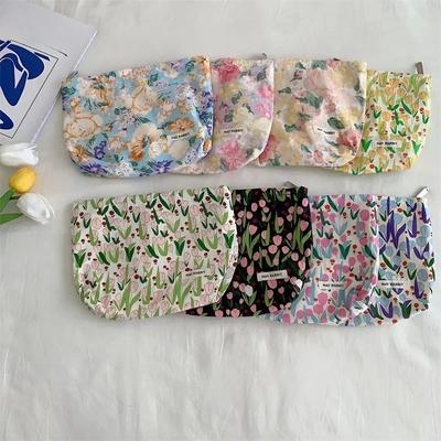 Borsa Cosmetica da Viaggio Fiori Stampa Custodia Trucco Donna Cerniera Manico Organizzatore Trucco Telefono Custodia Portaoggetti Necessaire Sacchetti Lavaggio