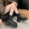 Thick Soled Black Chelsea Short Boots with Sleeves British Style Martin Boots Women's Shoes New Mid Pipe Chimney Boots