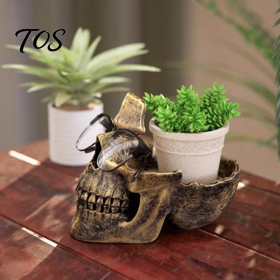 Distressed Skull Ornament Resin Multifunctional Storage Tray, Gothic Eyeglasses Holder Jewelry Organizer for Unique Eyeglass Keys Coins Trinkets,