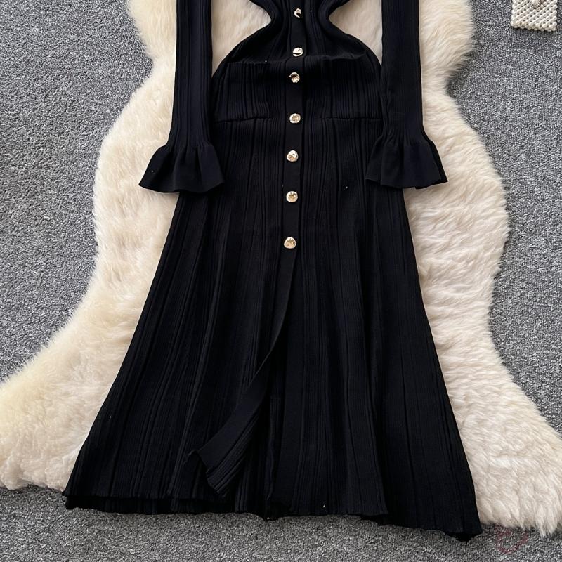 Toamnă Primăvară Femei Rochii de Petrecere de Pe Catwalk Mânecă Largă Pulover Tricotat Nasturi Unici Rochie Lungă Maxi Tip Sirenă