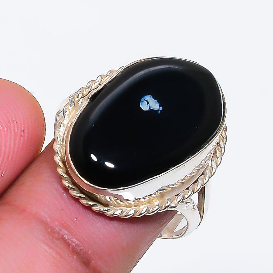Natural Black Onyx Gemstone 925 Sterling Silver Jewelry Ring Size 8 ZS-1724