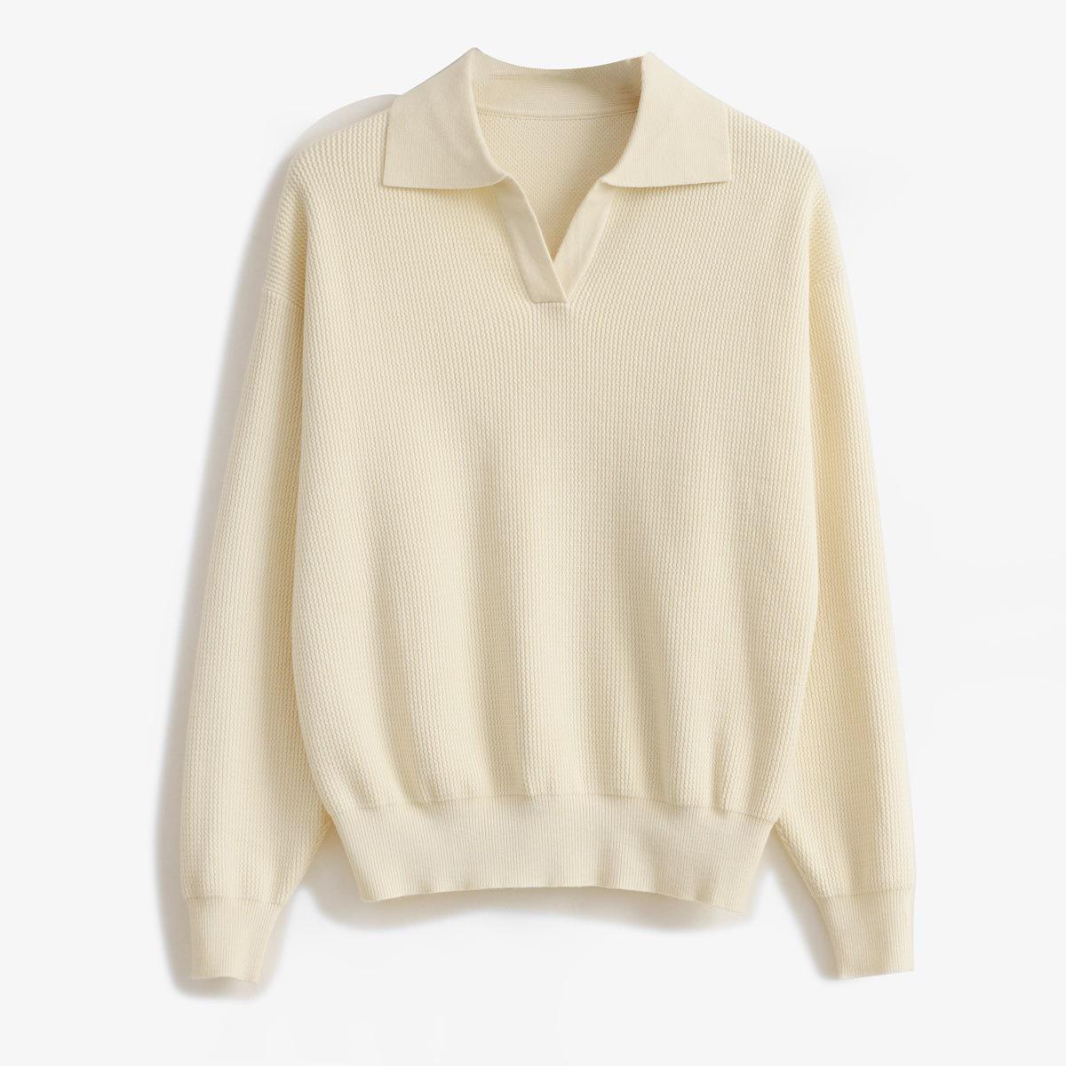 

Чоловічий вільний светр поло з V-подібним вирізом та ретро лацканами - В язаний пуловер на весну та осінь L