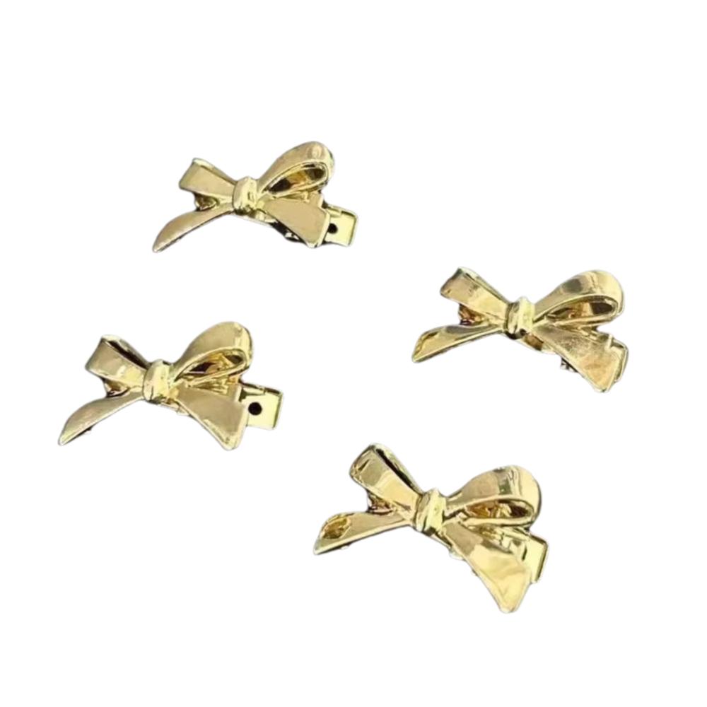 4Pcs/set Sweet Cool Golden Bow Hairpins Metal Bow Mini Side Clip Fashion Bangs Hairpins  Casual Wear