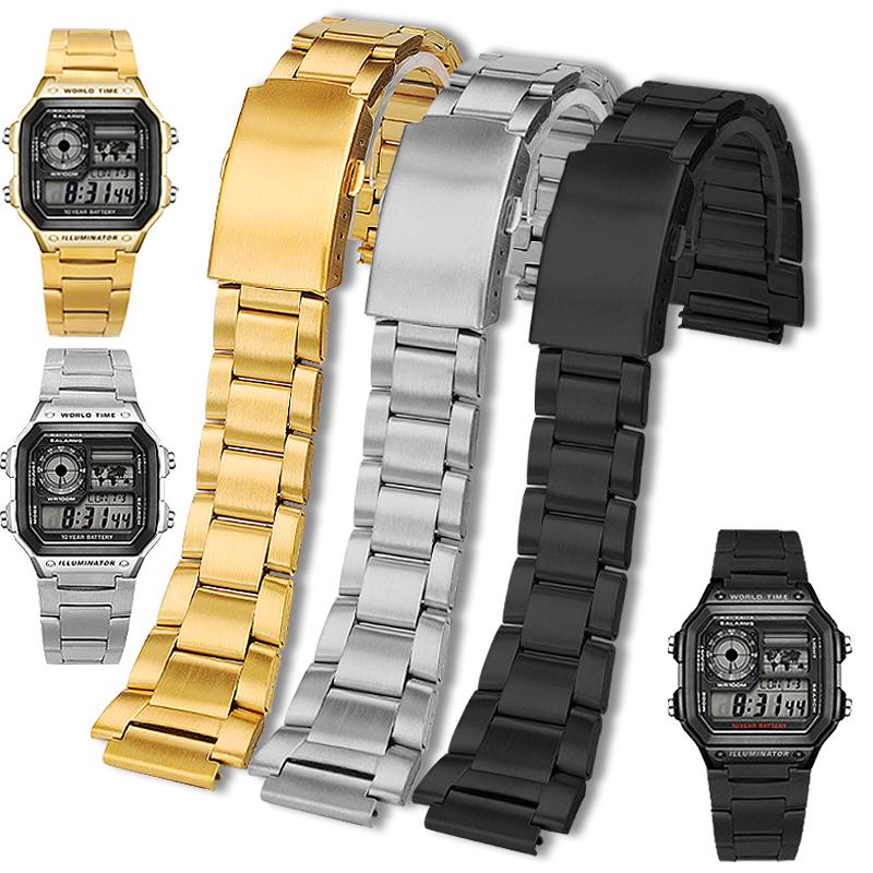 Für Casio Uhr AE-1200/1300 F-91W SGW400 F84 A158W/168 W-216H AE1200 Metall Edelstahl Uhrenarmband 18mm Herrenarmband Armband