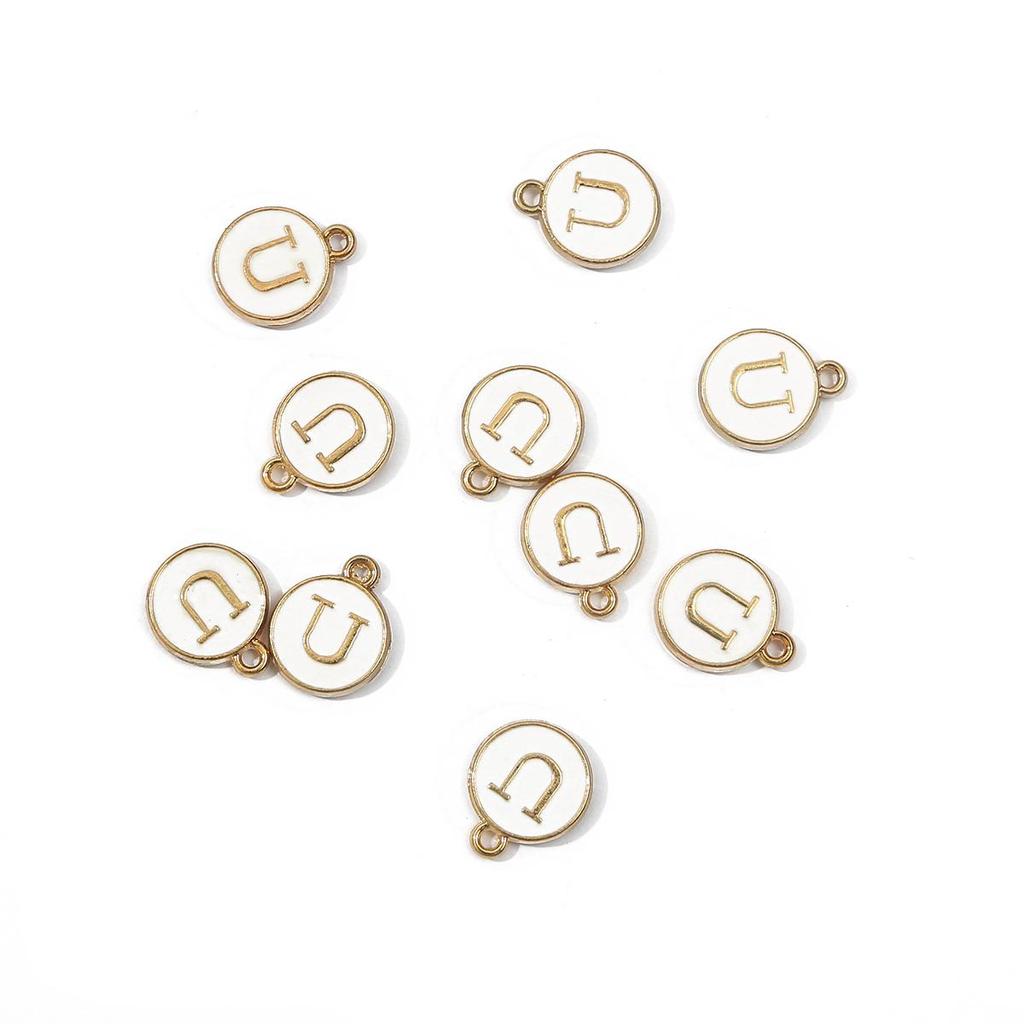 10Pcs 12x2.5mm Alphabet Double Face Charms Pendant Beads for Jewelry DIY Findings