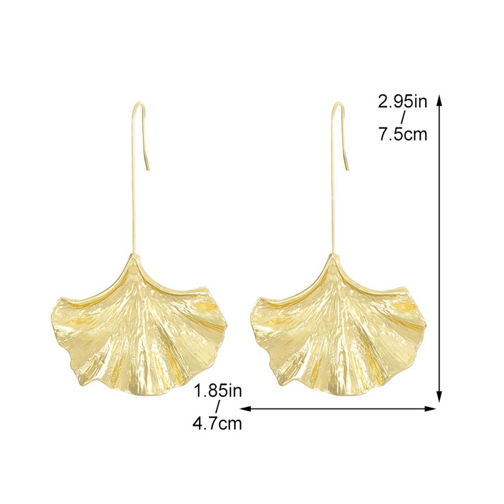 Personalitate exagerată, cercei frunze lungi de frunze de ginkgo cu textura metalică pentru femei