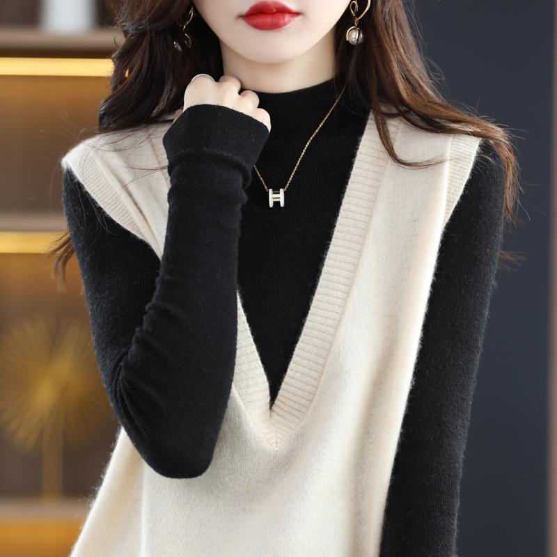 Dámská vesta s výstřihem do V, kašmír Qinghe, 30 % kašmír 70 % vlna, zimní pletený svetr podzimní svetr kašmírový svetr