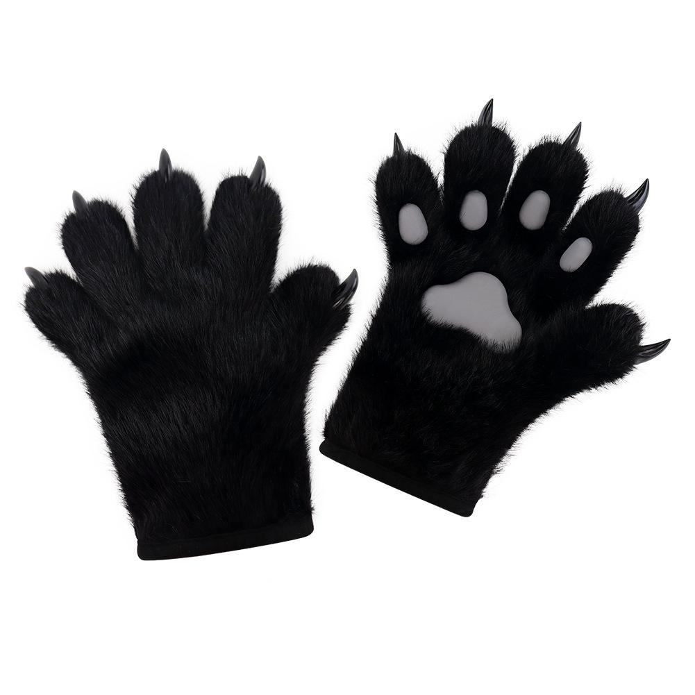 Kožešinové rukavice s tlapkami zvířat, Plyšové rukavice s drápy šelmy se silikonovou podložkou na tlapku, Halloweenské rukavice Fursuit Cosplay Kostým pro Párty Převlek