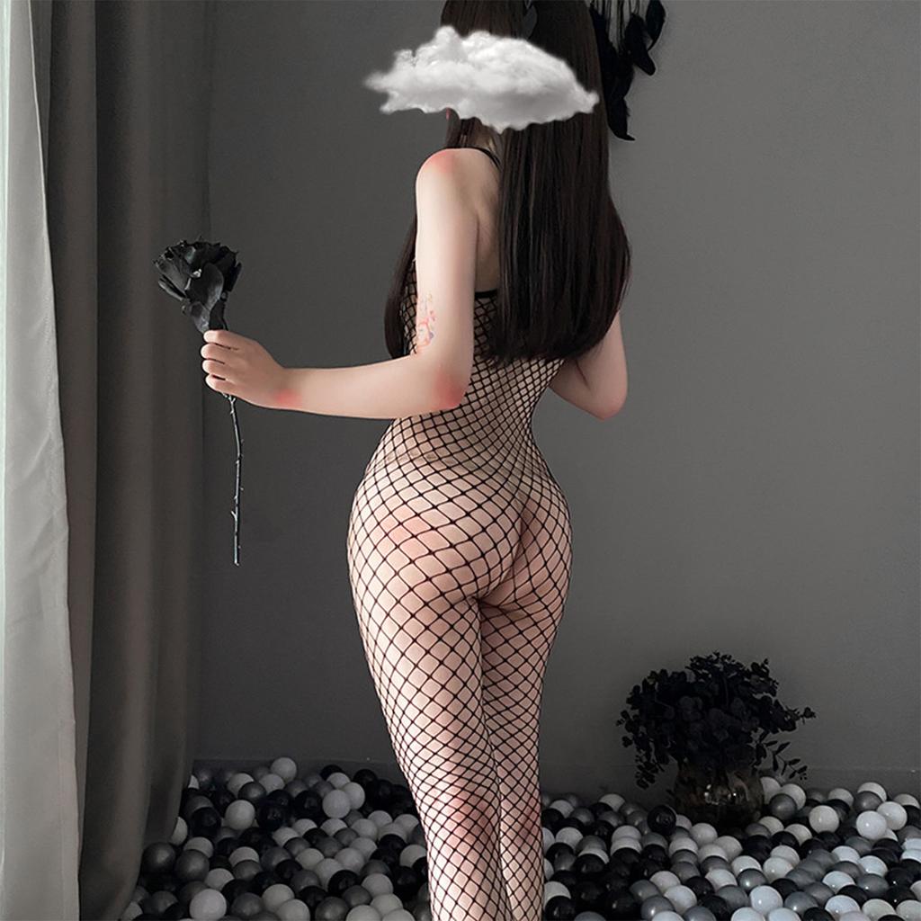 Bodystocking Lingerie Mesh Breathable Fashionable Elegant Bodystocking Lingerie for Women Black Average Size