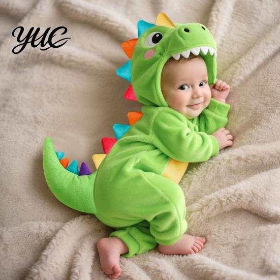 Funny Dragon Onesie Baby Dinosaur Costume, Full Front Zipper Pajamas, Hooded Romper for Boys Animal Jumpsuit Girls, Soft Polar Fleece Outfit Halloween