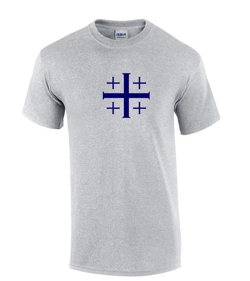 Blue Jerusalem Cross Knights Templar T-Shirt Gray Christian Jesus God Shirt M