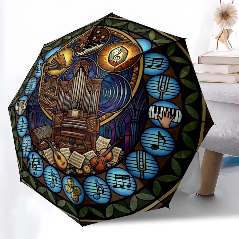 Musical Instruments Harmony pattern umbrella, portable and foldable design, 8 ribs, a casual accessory for Halloween, Christmas, and birthday gifts.