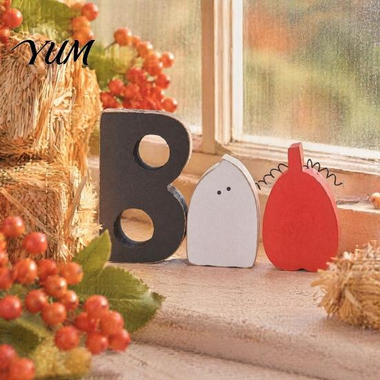 Decorative Tray Landscaping 3 Pcs Halloween Indoor Table Decoration, Cute Ghost Wooden Sign with Jute Rope, Tabletop Decor for Home Rustic Farmhouse
