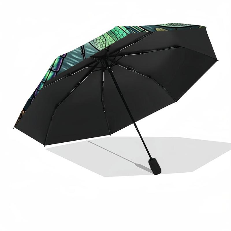 Dragonfly Pond Emblem pattern umbrella, portable and foldable design, 8 ribs, a casual accessory for Halloween, Christmas, and birthday gifts.