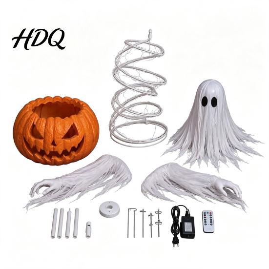 Spooky Ghost Pumpkin Lamps Halloween Swirling Yard Lamp, Lighted Outdoor Holiday Lawn Accents Statue, Warm LED Decoration for Porch Garden Decorative