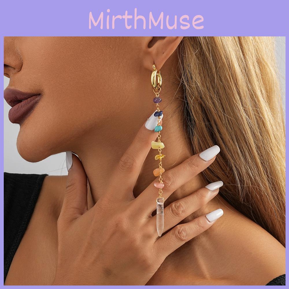 Chic Fall 2023 Colorful Long Natural Stone Earrings Irregular Shape For Trendy Women
