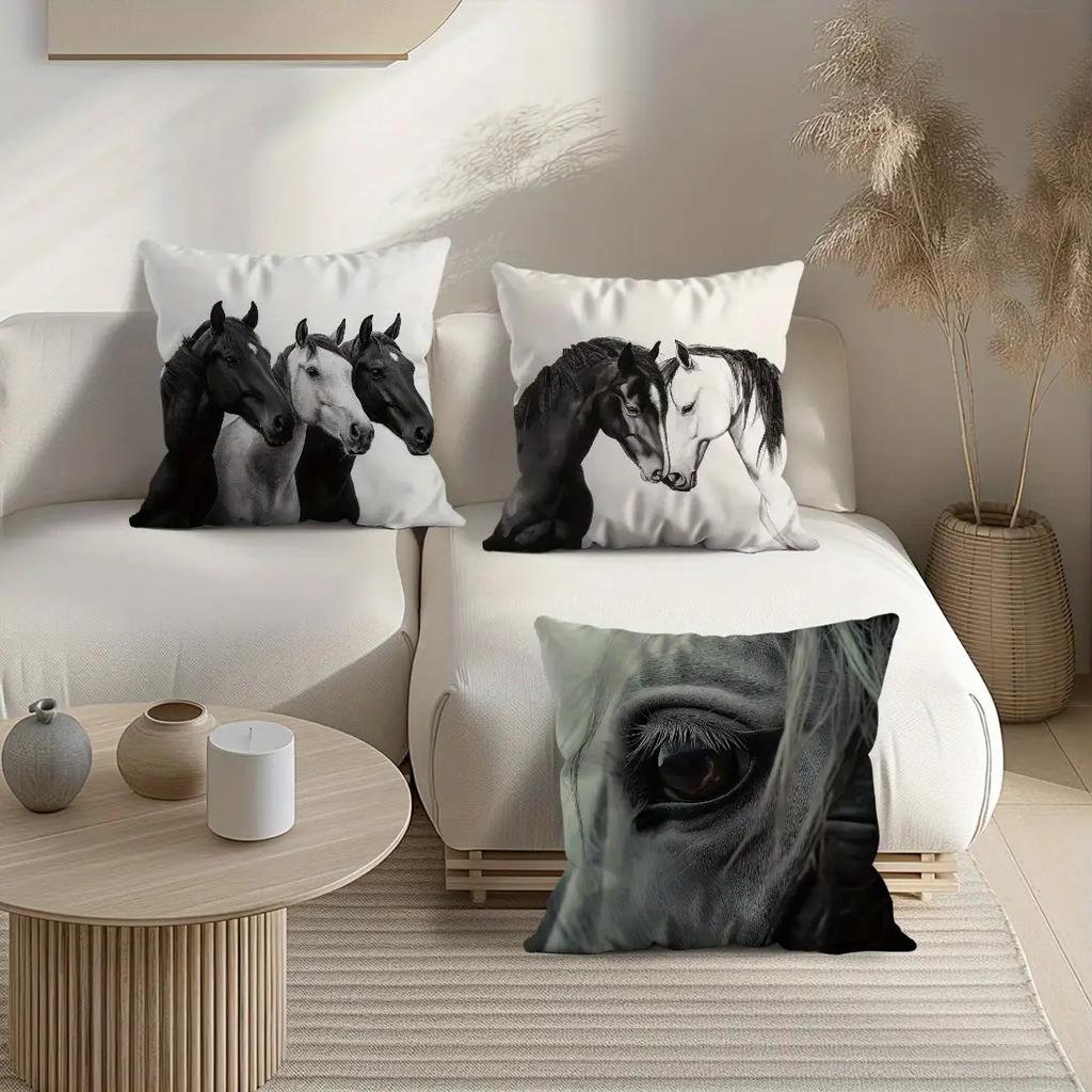 Black and White Horse Theme digital printing pillow cover Short plush Suitable living rooms bedrooms sofas throw cushion cover