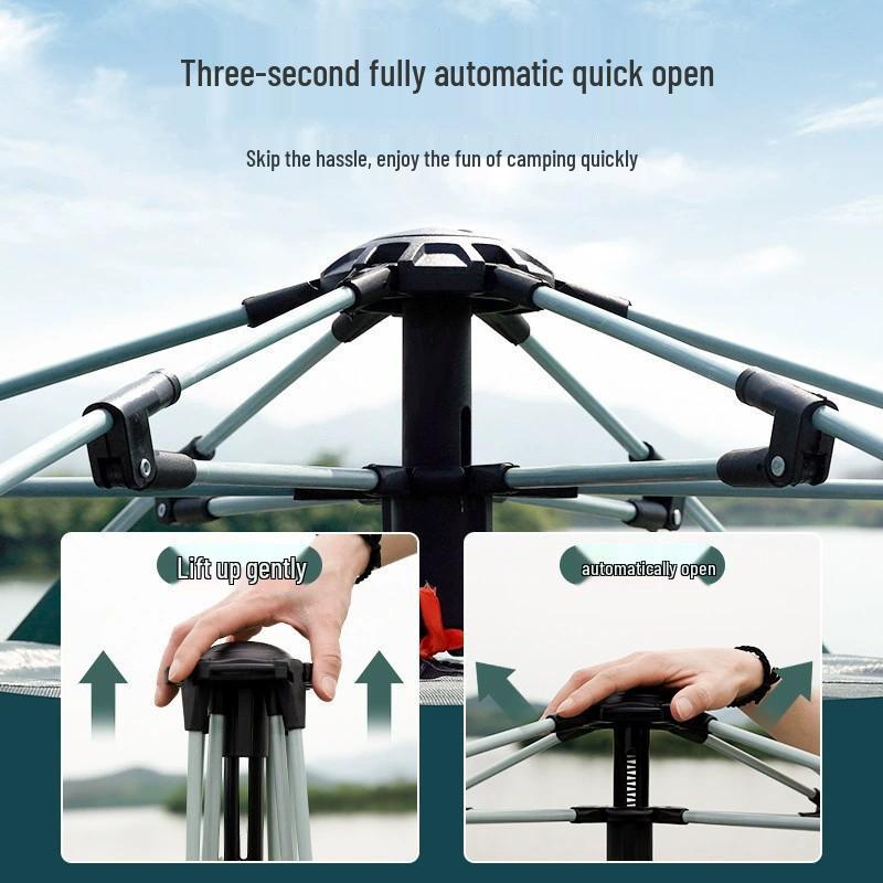 Hexagonal Automatic Tent: Folding, Quick-Open, Multi-Person, Rainproof, Sunproof, Mosquito Repellent for Camping & Beach.